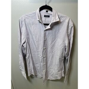 Barneys New York Mens Striped Button Down Shirt Purple White Cotton Made Italy